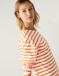 Pure Cotton Striped Crew Neck Top