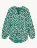 Cotton Rich Printed V-Neck Longline Blouse