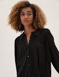 Crepe Peter Pan Collar Pintuck Shirt