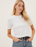 Pure Cotton Plain Peter Pan Collar Top
