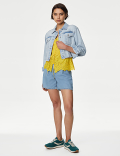 Pure Cotton Broderie V-Neck Tie Front Blouse