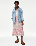 Pure Cotton Floral Midaxi Tiered Skirt