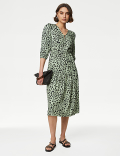 Printed Tie Neck Midi Tiered Dress