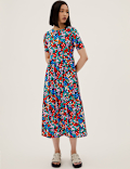 Jersey Ditsy Floral Midi Tiered Dress