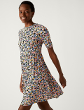 Jersey Printed Knee Length Tiered Dress
