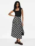Pure Cotton Printed Midi Circle Skirt