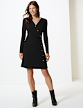 Asymmetric Button Front Wrap Dress