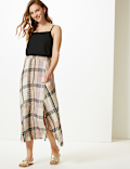 Checked Asymmetric Midi Skirt