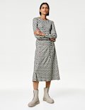 Jersey Printed Belted Midi Tea Dress