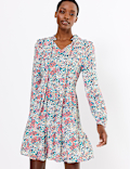 Floral High Neck Mini Waisted Dress