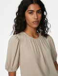 Round Neck Puff Sleeve Blouse