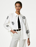 Linen Rich Embroidered Collared Shirt