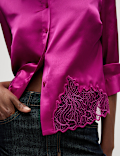 Satin Button Through Lace Detail Shirt