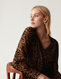 Jacquard Animal Print V-Neck Wrap Top