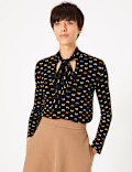 Butterfly Print Tie Neck Top