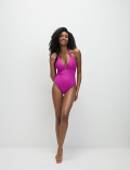 Trim Detail Padded Plunge Halterneck Swimsuit