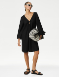 Linen Rich V-Neck Mini Beach Dress