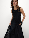 Linen Rich Ruched Midi Shift Dress