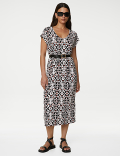 Jersey Printed V-Neck Midi T-Shirt Dress