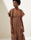Pure Cotton Square Neck Midi Beach Dress