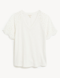 Pure Cotton Broderie Detail T-Shirt