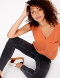 Cupro V-Neck Cap Sleeve Shell Top