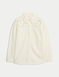 Pure Cotton Denim Collared Cutwork Shirt