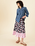Pure Cotton Floral Tie Wrap Midi Skirt