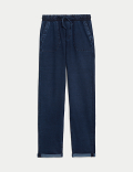 Denim Jersey Straight Leg Trousers