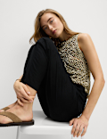 Linen-Rich Drawstring Tapered Trousers