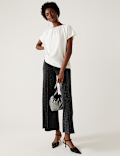 Jersey Metallic Wide Leg Trousers