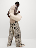 Animal Print Drawstring Wide Leg Trousers