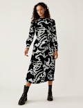 Marble Print Round Neck Midi Column Dress
