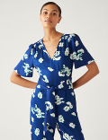 Floral Tie Detail Short Sleeve Jumpsuit