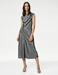 Satin Polka Dot Midi Column Dress