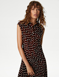 Polka Dot Button Front Midaxi Shirt Dress