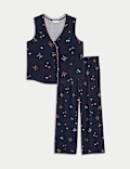 Printed Scallop Trim Pyjama Set
