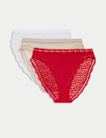 3pk Mesh & Lace High Leg Knickers