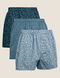 3pk Pure Cotton Printed Woven Boxers