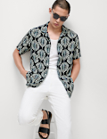 Geometric Print Cuban Collar Shirt
