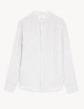 Pure Linen Striped Grandad Collar Shirt