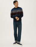 Cotton Blend Striped Crew Neck Jumper