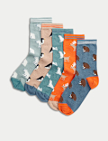 5pk Cotton Rich Animal Socks (6 Small - 7 Large)