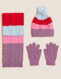 Kids' Colour Block Hat, Scarf and Glove Set