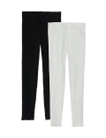 2pk Cotton Rich Ribbed Leggings (6-16 Yrs)