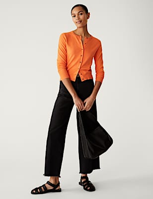 Crew Neck Button Front Cardigan