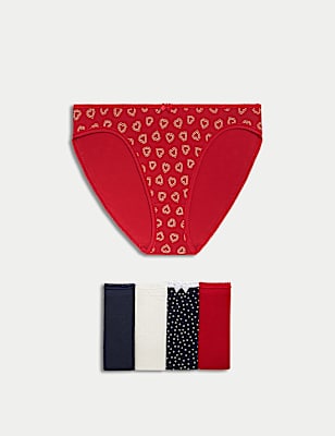 5pk Cotton Lycra&trade; High Leg Knickers