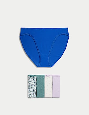 5pk Cotton Lycra&trade; High Leg Knickers