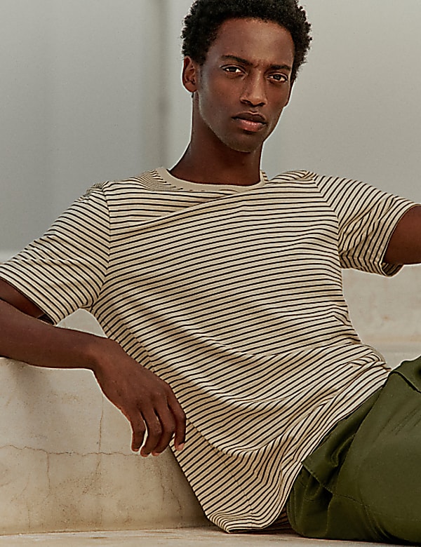 Pure Cotton Striped Crew Neck T-Shirt