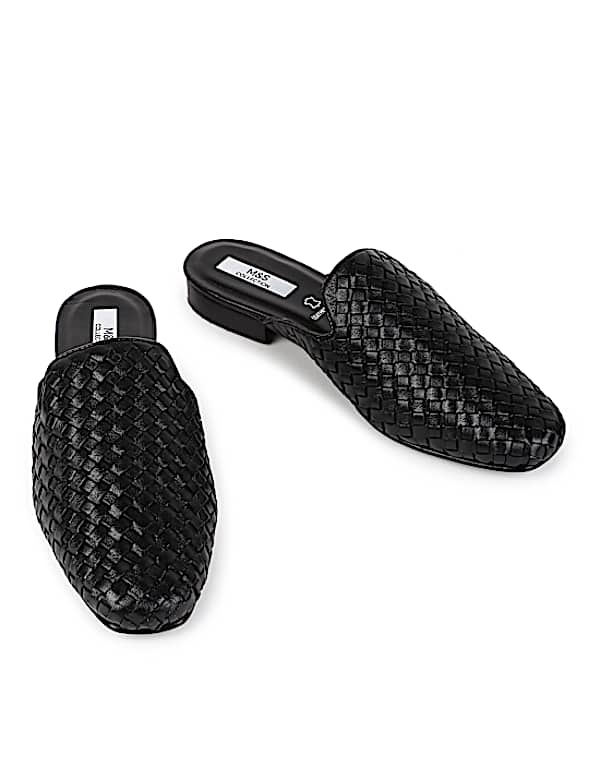 Leather Self Design Standard Fit Mules